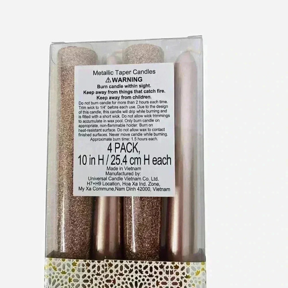 Cynthia Rowley Tapered Champagne Pink Metallic Glitter Wax Candle Candlesticks - Picture 5 of 5